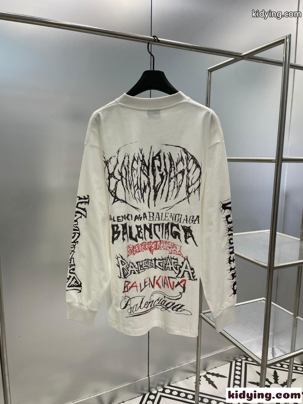 カジュアル ロングスリーブ Tシャツ バレンシアガ Tシャツ 偽物 ユニセックス ホワイト-1