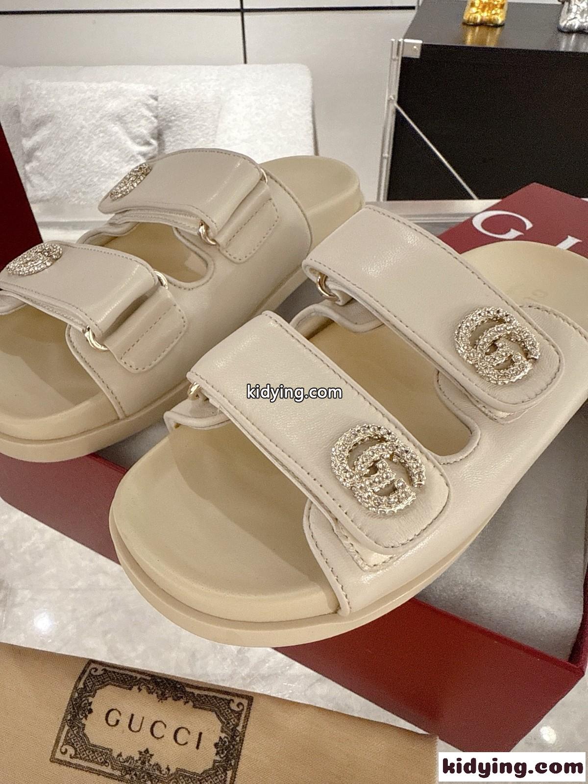 クリスタル ダブルG付き ウィメンズ サンダル グッチ スーパーコピー ホワイト-4