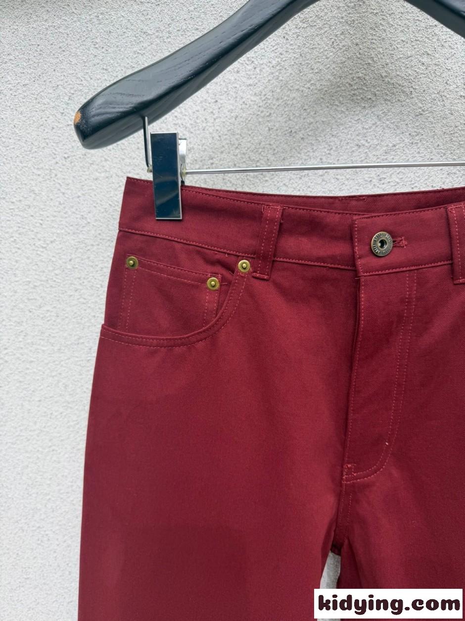 洗練された コットン ストレートパンツ ミュウミュウ パンツ コピー ボルドー-4