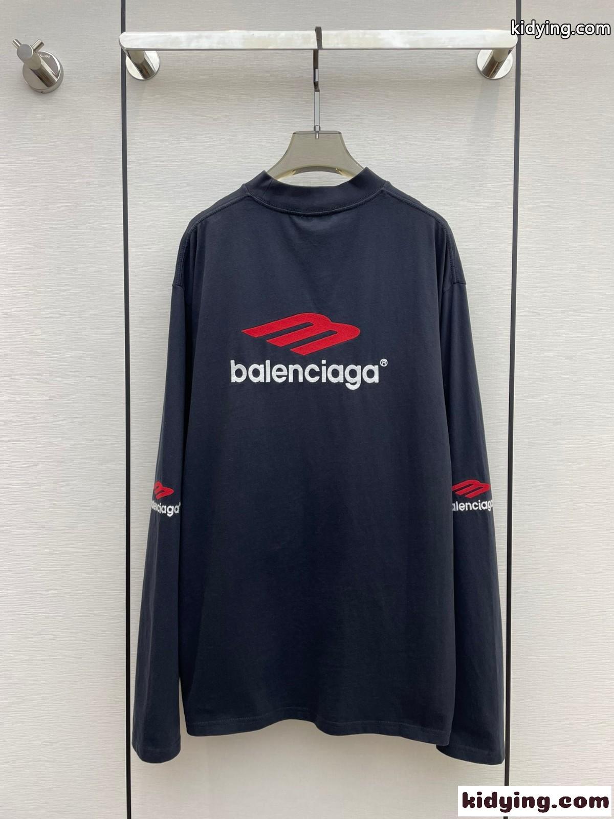 人気 ユニセックス 3B SPORTS ICON ロングスリーブ Tシャツ バレンシアガ Tシャツ コピー ブラック-1