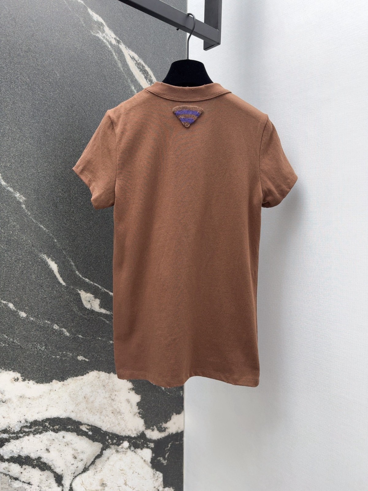 プリント入り コットン 半袖Tシャツ プラダ Tシャツ コピー クルーネック ブラウン-4