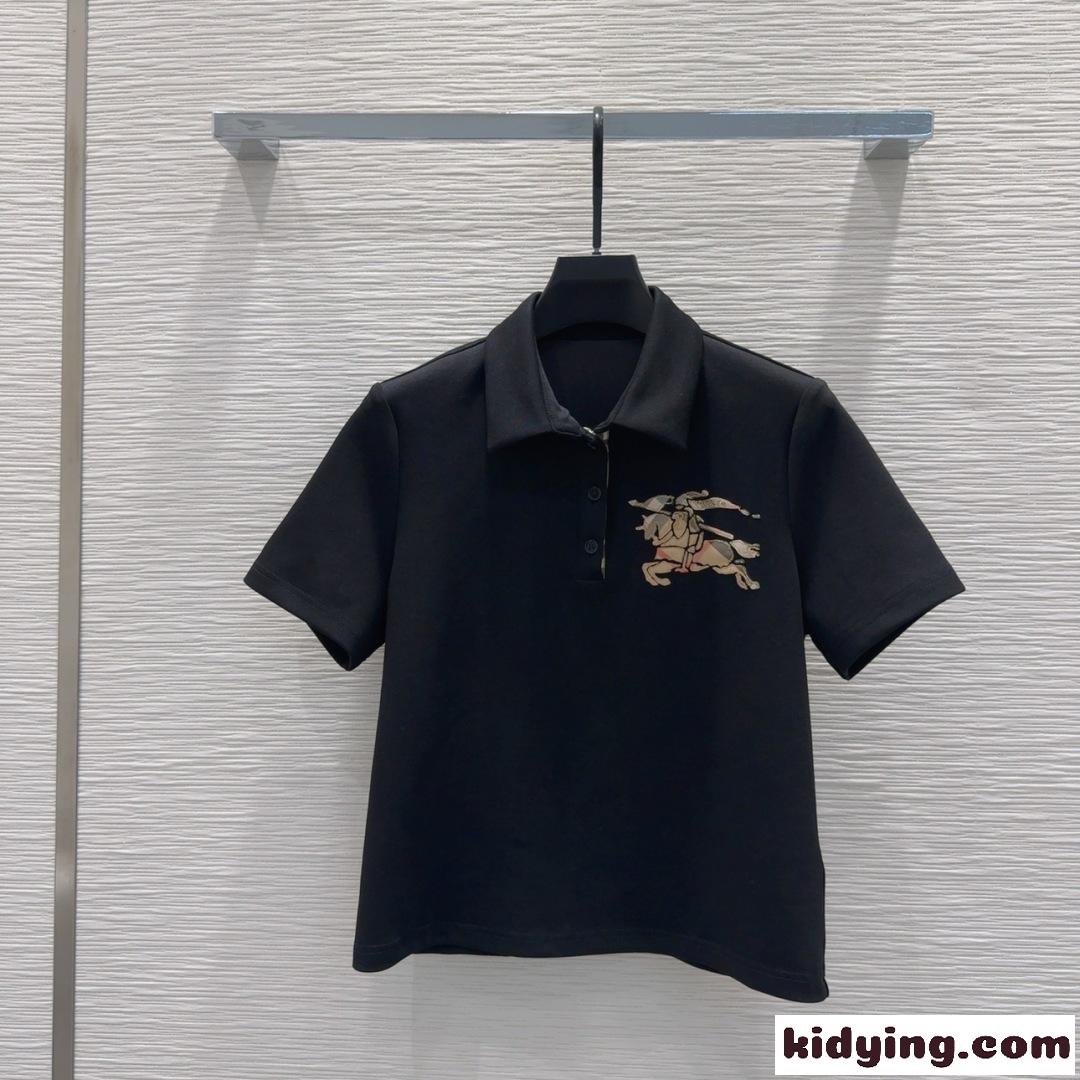 カジュアル コットン ポロシャツ バーバリー Tシャツ コピー 半袖 ブラック-2