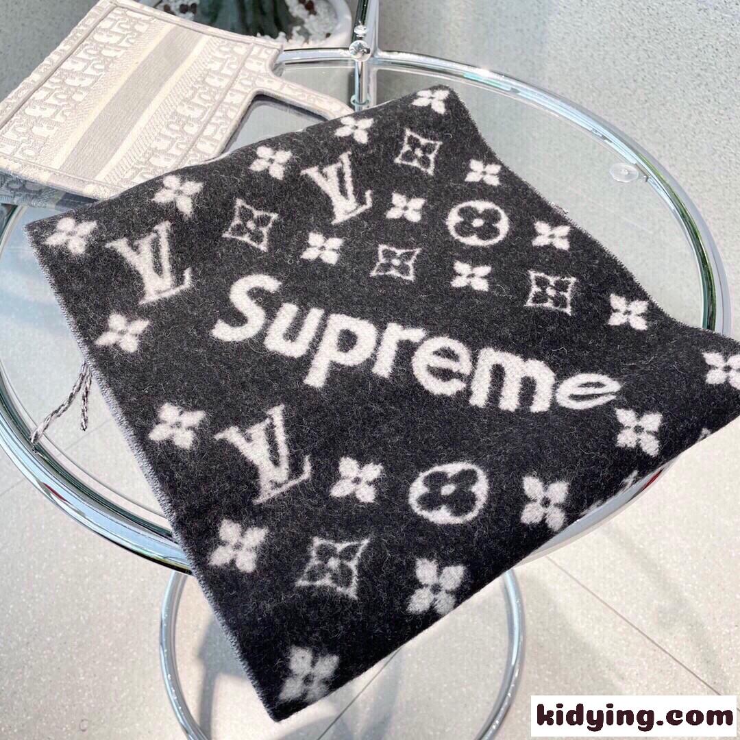 大人気 Supreme×LouisVuitton モノグラム マフラー コピー カシミヤ ブラック-0