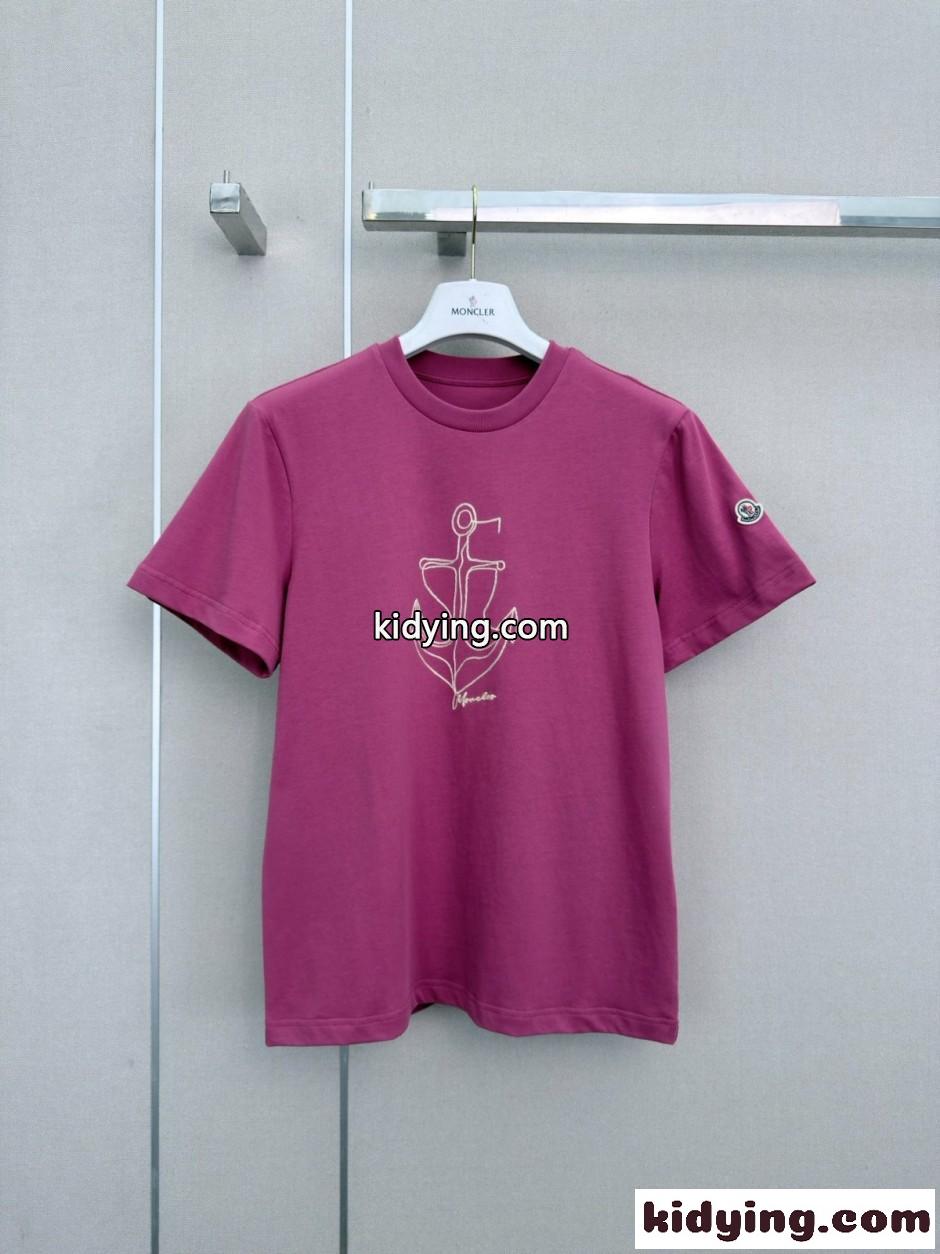 お洒落 アンカーモチーフ クルーネック半袖Tシャツ モンクレール Tシャツ 偽物 ピンク-1
