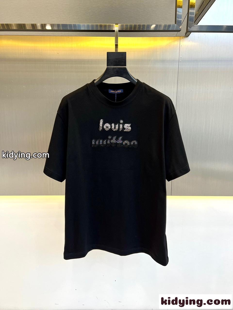 定番 ロゴ入り クルーネック 半袖Tシャツ ルイ・ヴィトン Tシャツ コピー ブラック-0