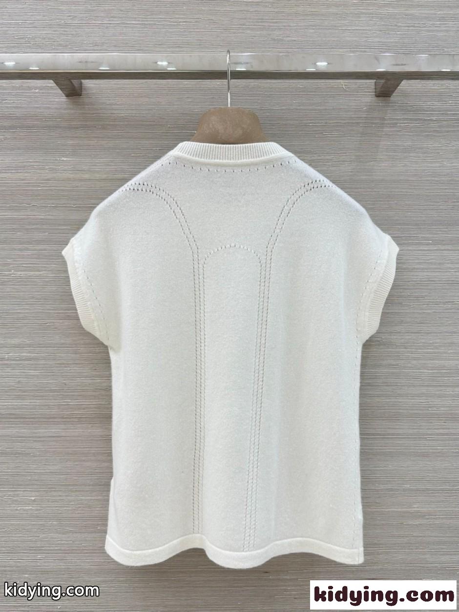 上品 シンプル カシミヤ 半袖ニット エルメス ニット コピー オフホワイト-3