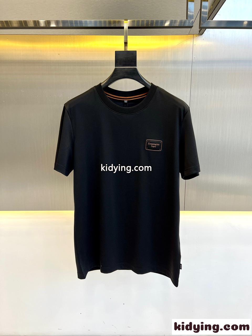 カジュアル コットンジャージー 半袖Tシャツ エルメネジルド・ゼニア Tシャツ コピー ブラック-0