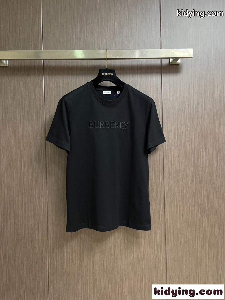 シンプル 洗練された ロゴ コットンTシャツ バーバリー Tシャツ 偽物 ブラック-0