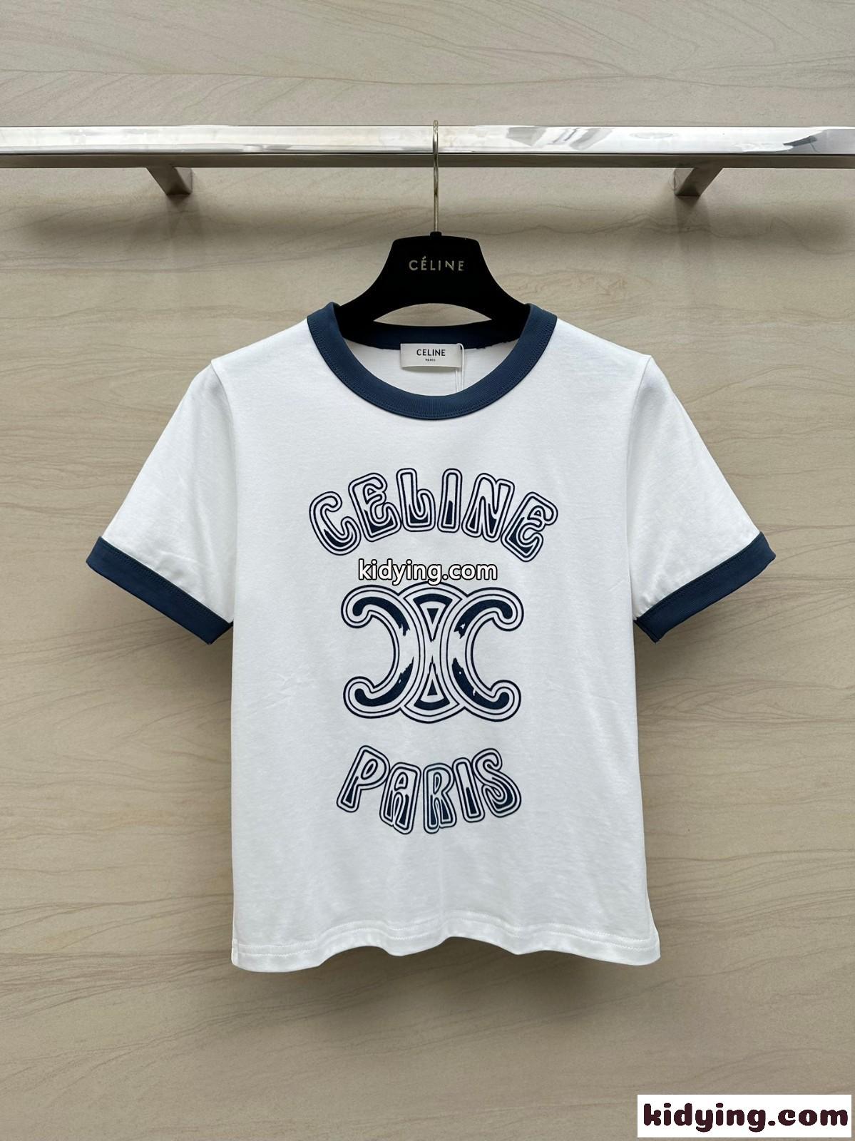 定番 人気 ロゴ クルーネック 半袖Tシャツ セリーヌ Tシャツ コピー ホワイト-2
