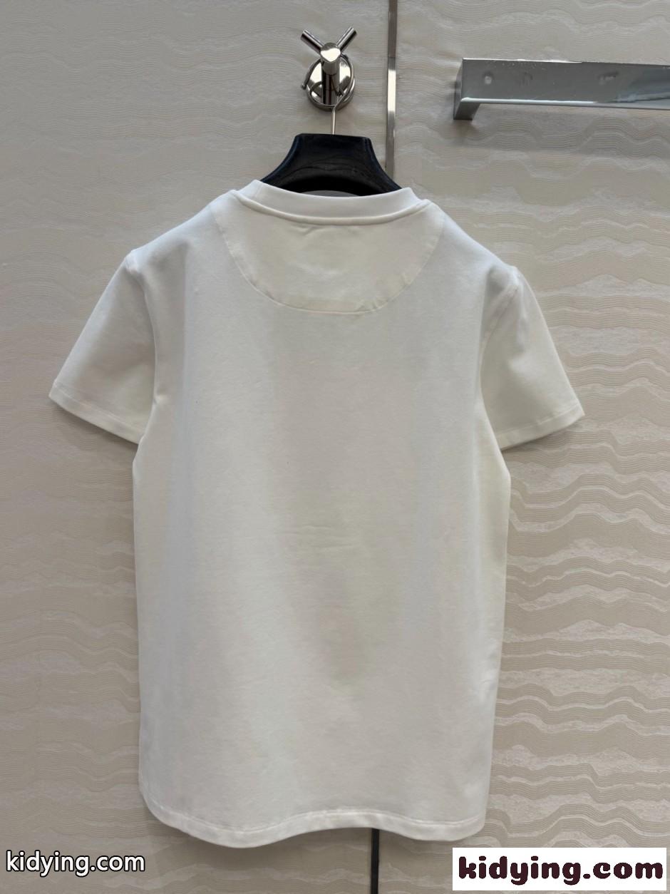 プリント入り コットン 半袖Tシャツ エルメス Tシャツ スーパーコピー ホワイト-3
