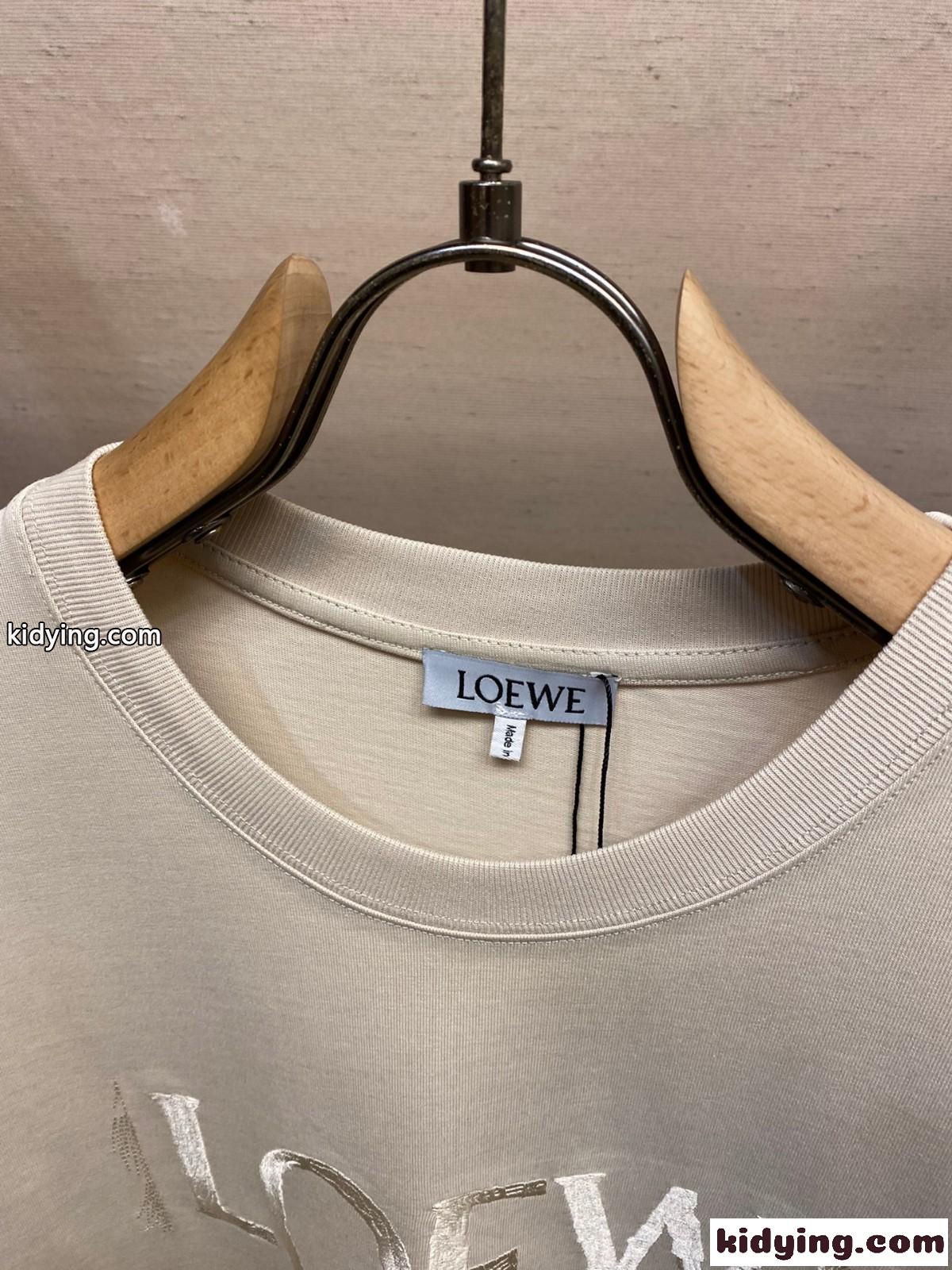 ロエベ Tシャツ コピー 人気 カジュアル ロゴ入り 半袖Tシャツ カーキ-2