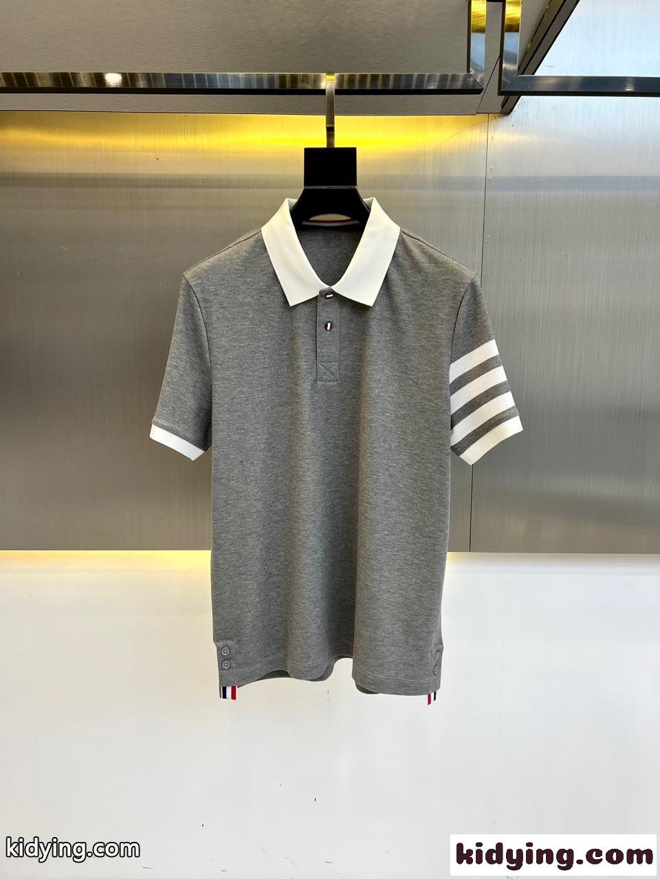 バイカラー コットン 半袖 ポロシャツ トムブラウン Tシャツ 偽物 グレー-0