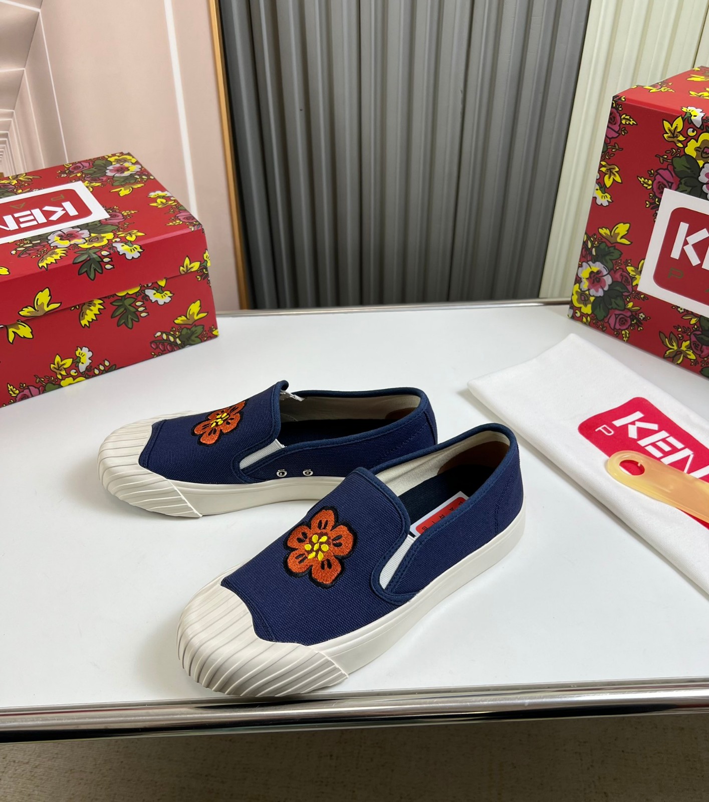 KENZOSCHOOL メンズ スリッポン スニーカー ケンゾー スニーカー コピー ブルー-2