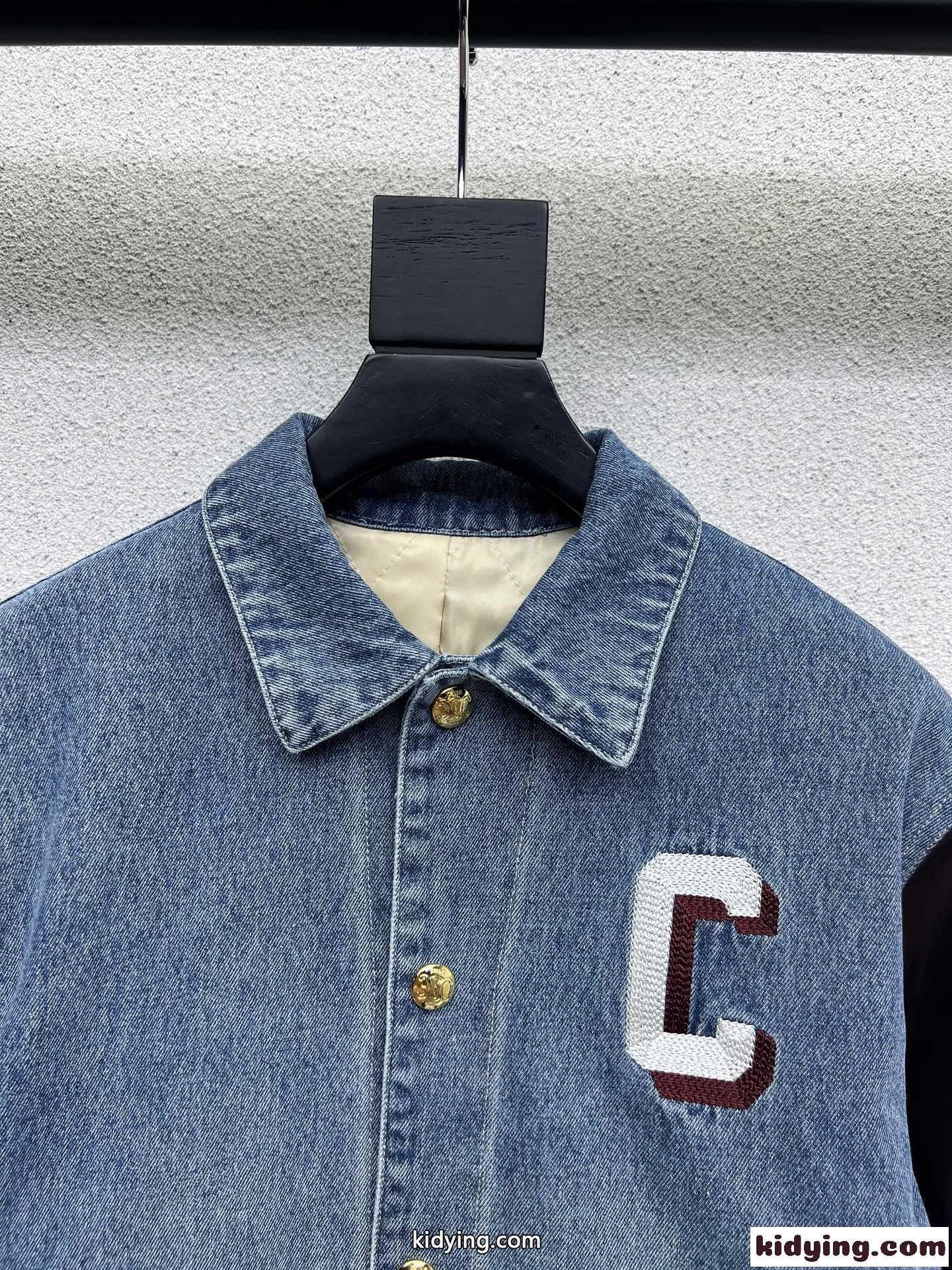おしゃれ 切り替え ロゴ刺繍 デニムジャケット セリーヌ ジャケット コピー ブルゾン-0