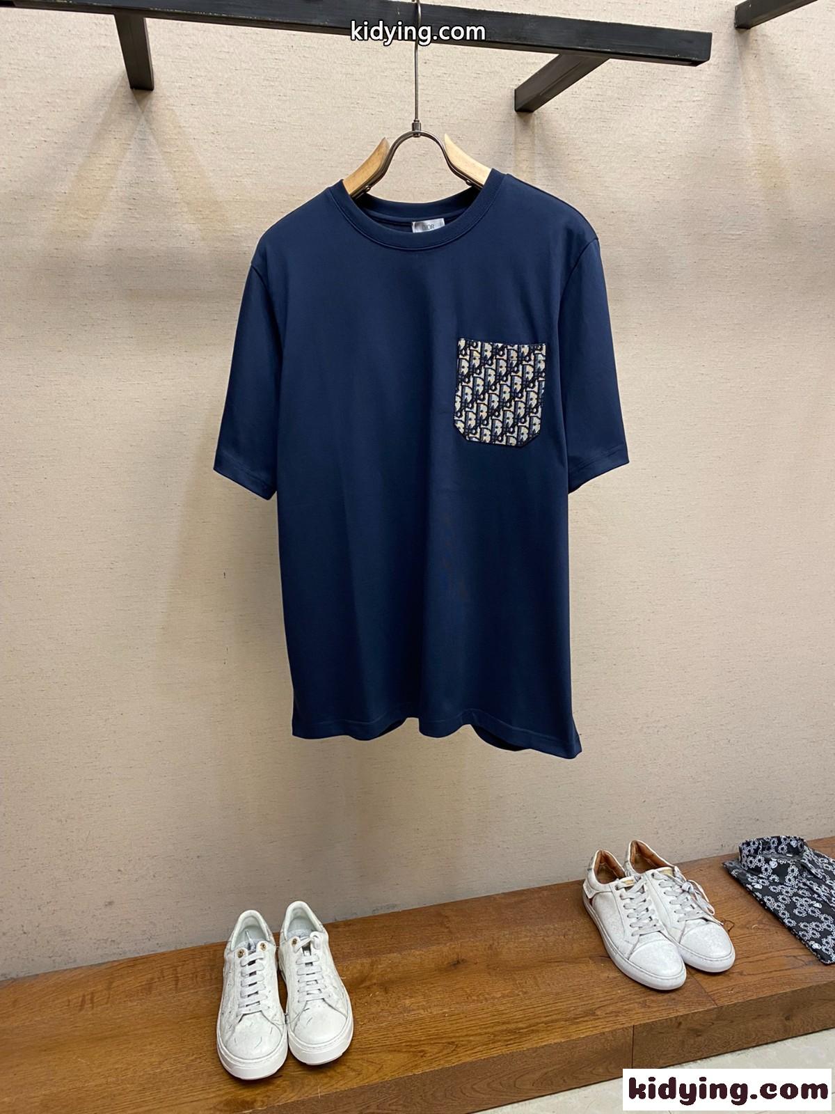 おしゃれ コットンジャージー 半袖Tシャツ クリスチャン・ディオール Tシャツ コピー ネイビー-0