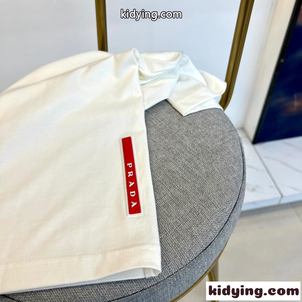 シンプル トライアングルロゴ付き 半袖Tシャツ プラダ Tシャツ コピー ホワイト-5