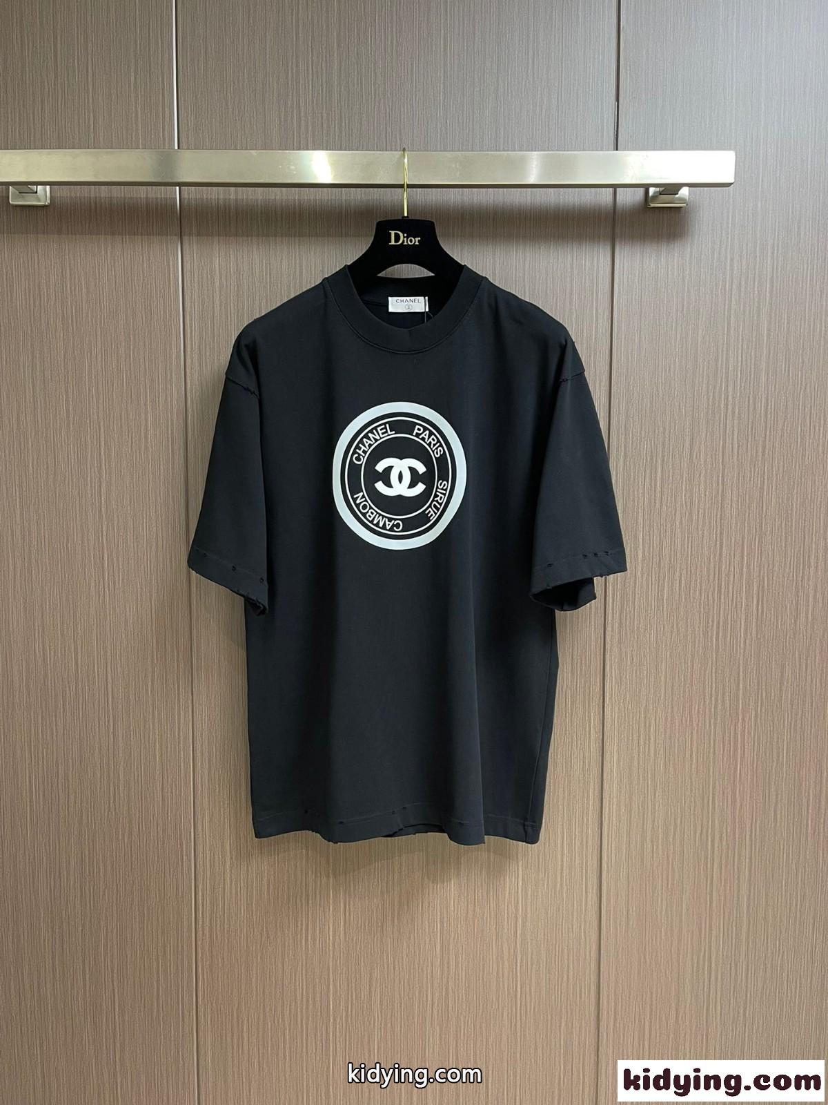 カジュアル 快適 コットンジャージー 半袖Tシャツ シャネル Tシャツ 偽物 ブラック-1