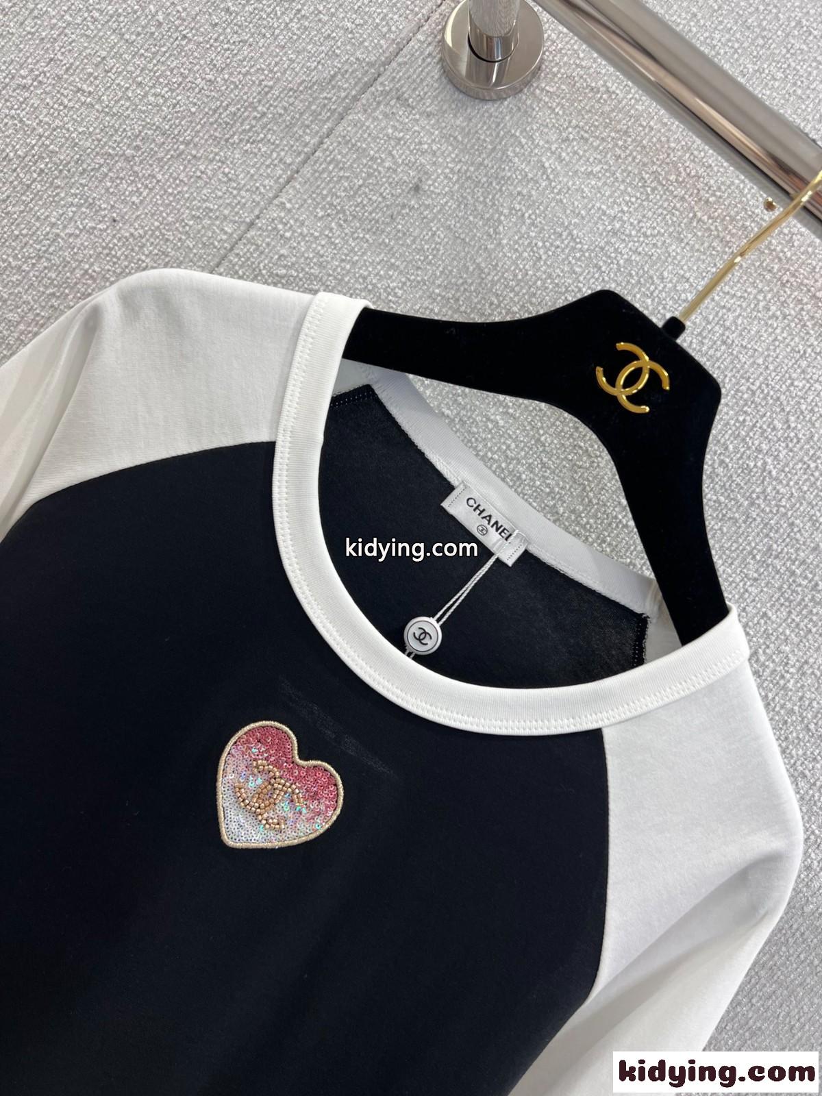 配色ラグランスリーブ コットン 長袖Tシャツ シャネル Tシャツ 偽物 トップス ブラック-1
