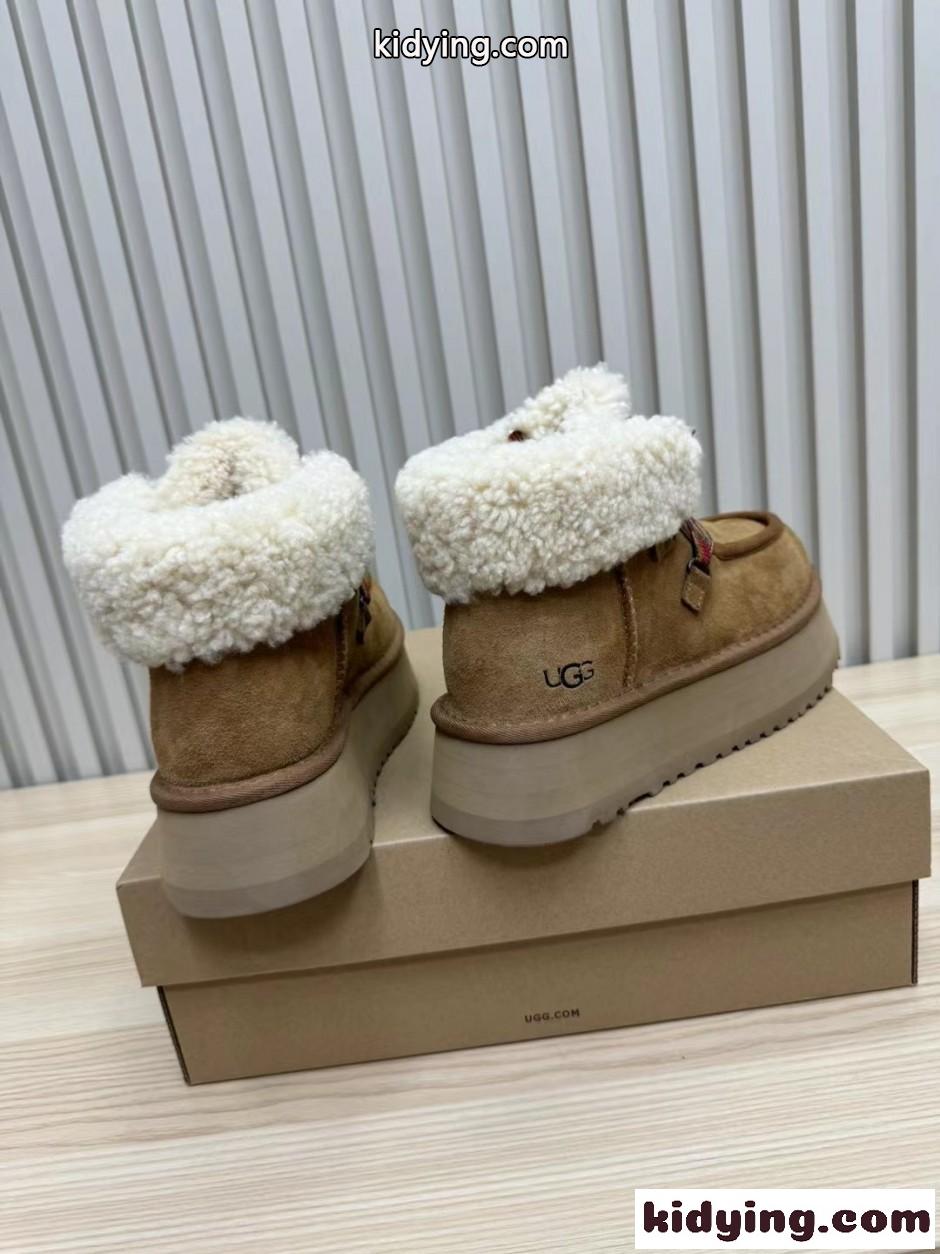 アグ スーパーコピー UGG プラットフォーム スエード レースアップブーツ ブラウン-1