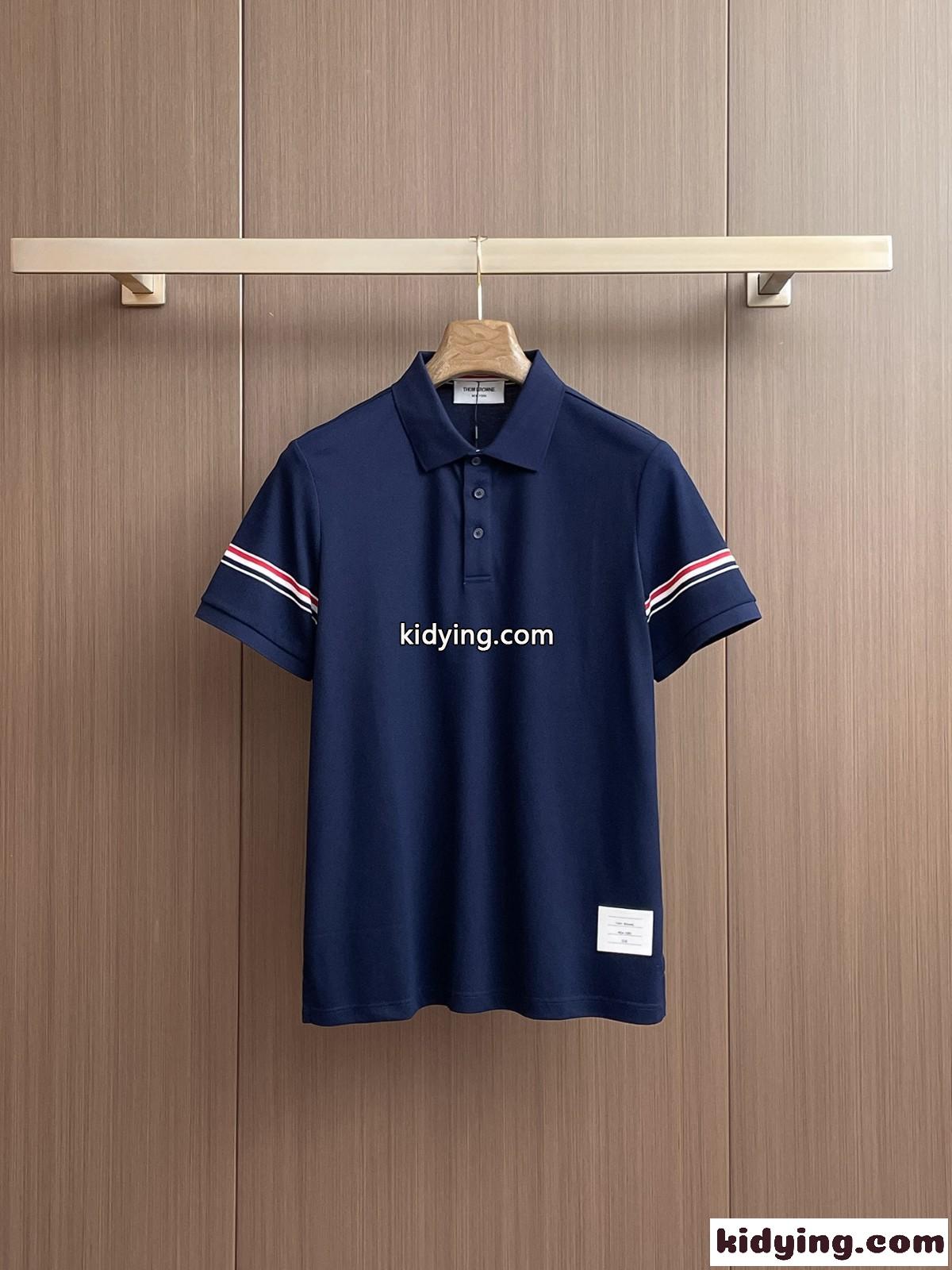 トムブラウン Tシャツ コピー カジュアル コットン 半袖ポロシャツ ネイビー-0