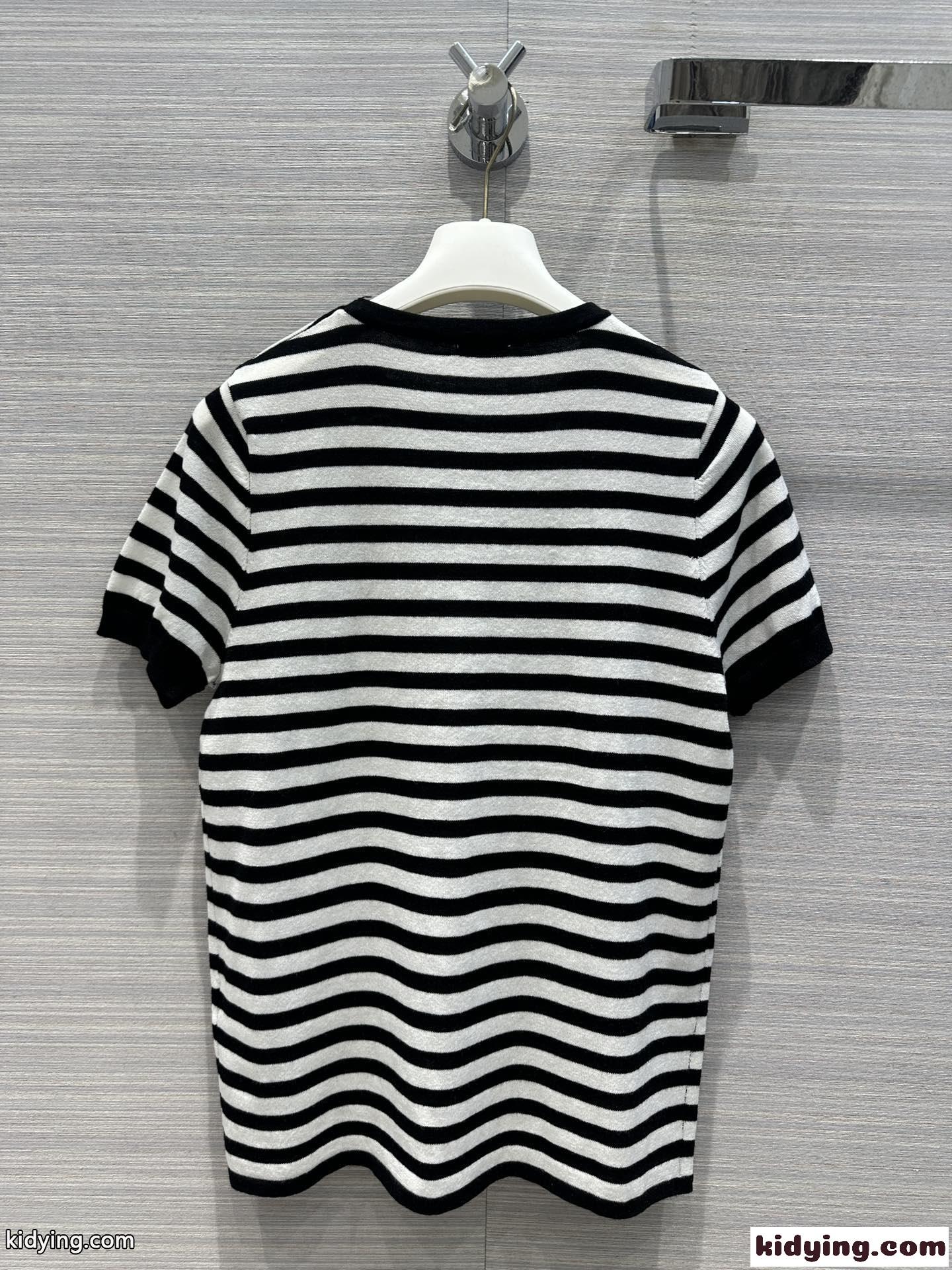 カジュアル 定番 ストライプ ウール ニット ロエベ Tシャツ コピー ショートスリーブ-4