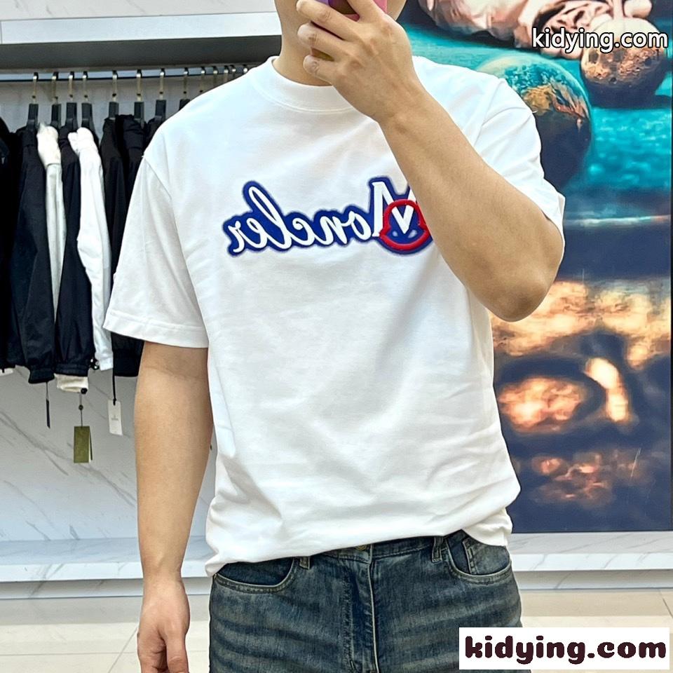 カジュアル 刺繍入り クルーネック モンクレール Tシャツ コピー コットン 半袖Tシャツ ホワイト-1