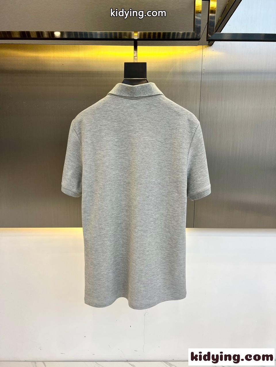 ハーフジップ 半袖 ポロシャツ プラダ Tシャツ コピー シルケットコットン グレー-4