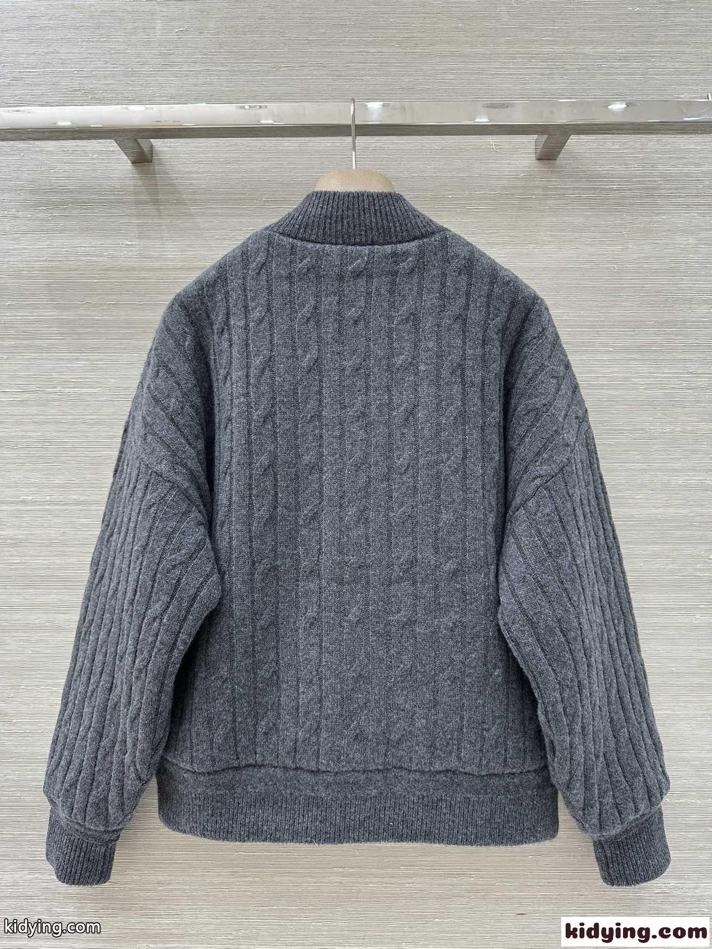 ラルフローレン ニット コピー ウール&カシミヤ ケーブル編み ボンバージャケット グレー-4