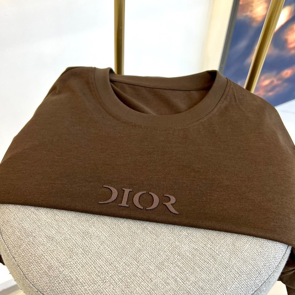 シンプル ロゴ入り クルーネック クリスチャン・ディオール 半袖Tシャツ コピー ブラウン-1