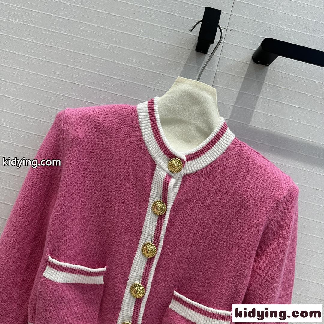 Balmain シグネチャー ニットカーディガン バルマン ニット コピー ピンク-1