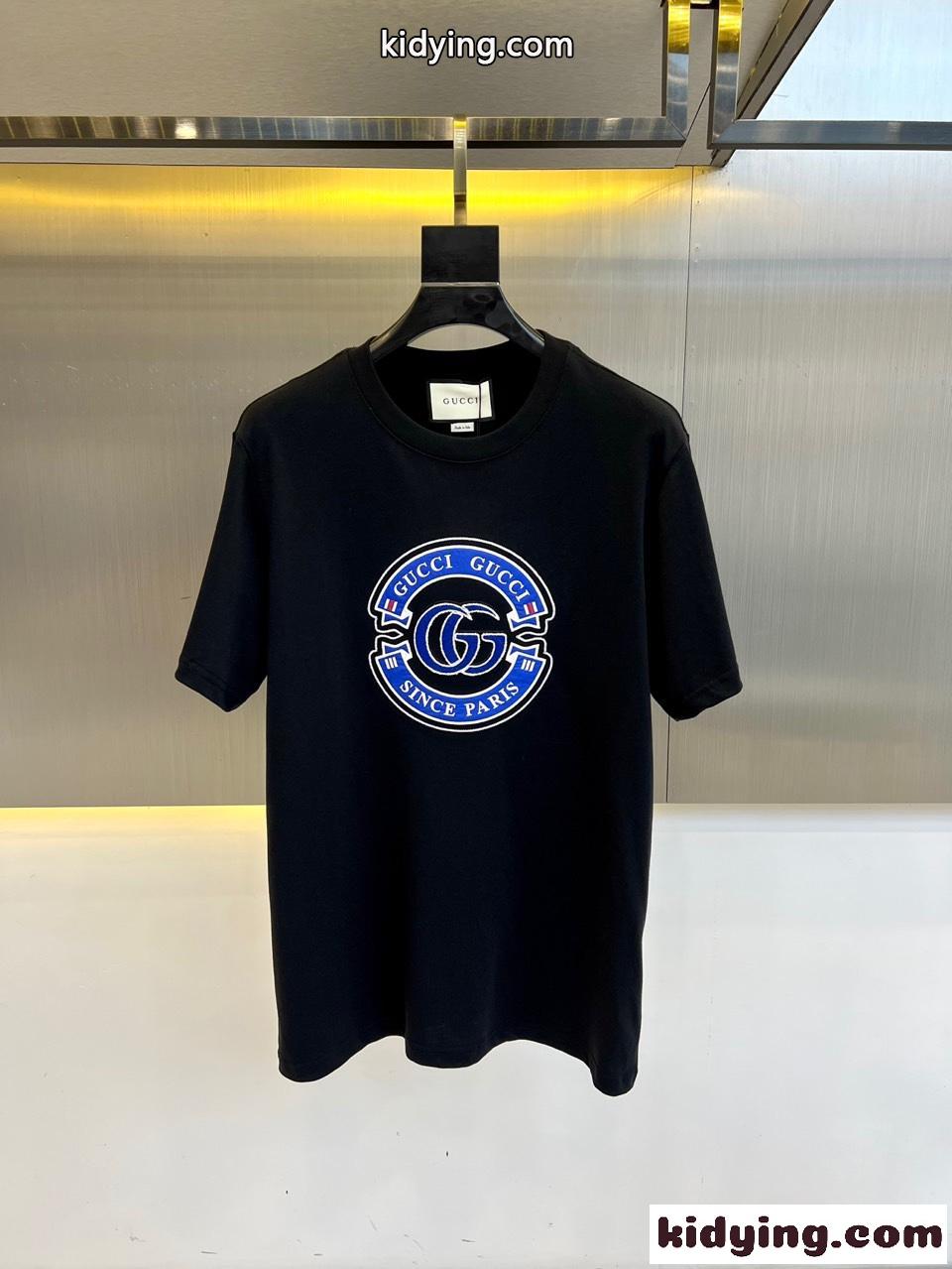 カジュアル ロゴ 半袖Tシャツ グッチ Tシャツ コピー コットン ブラック-0