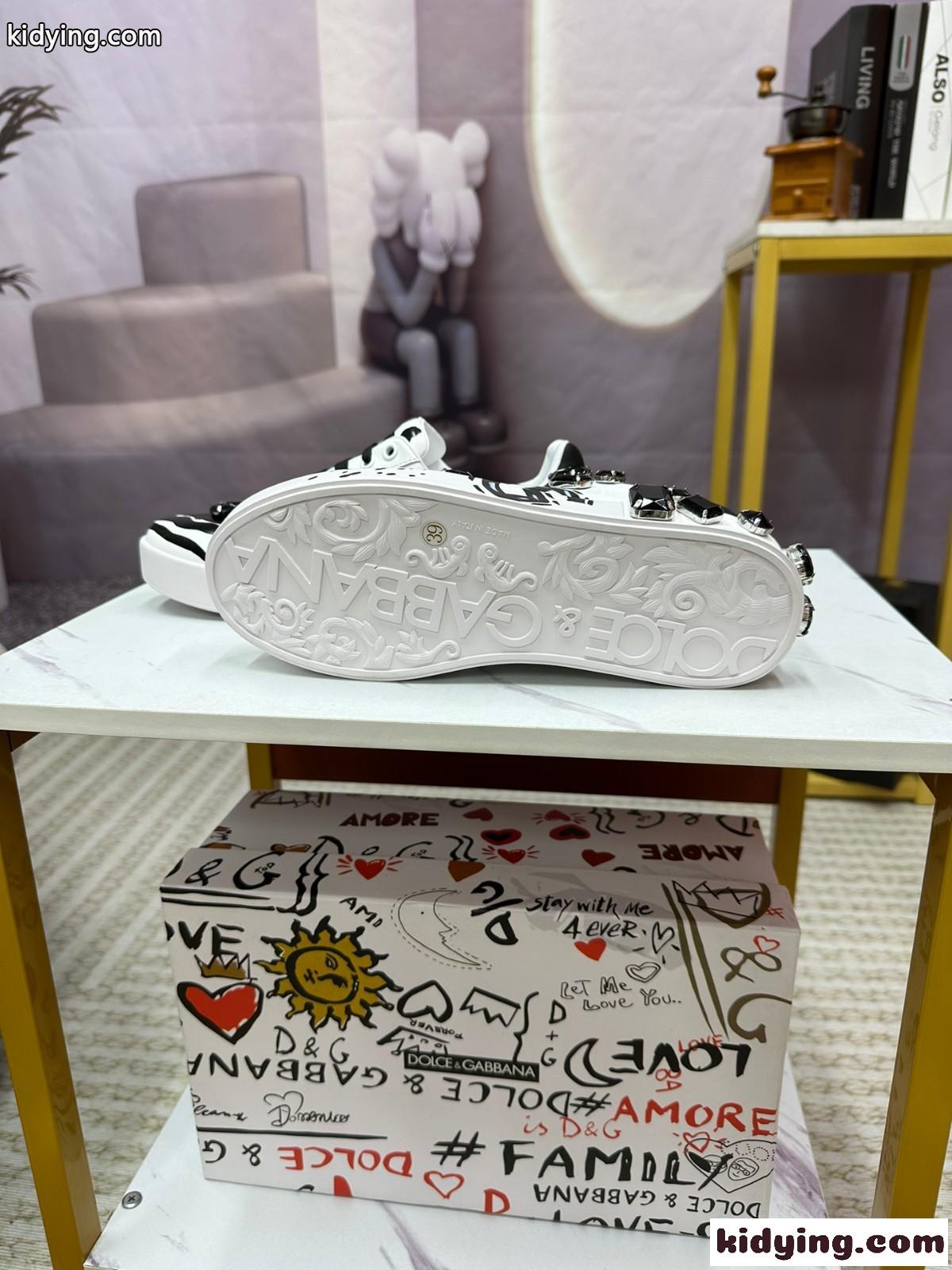 おしゃれ 人気 ドルチェ&ガッバーナ スニーカー コピー レースアップ プリント ローカット-4