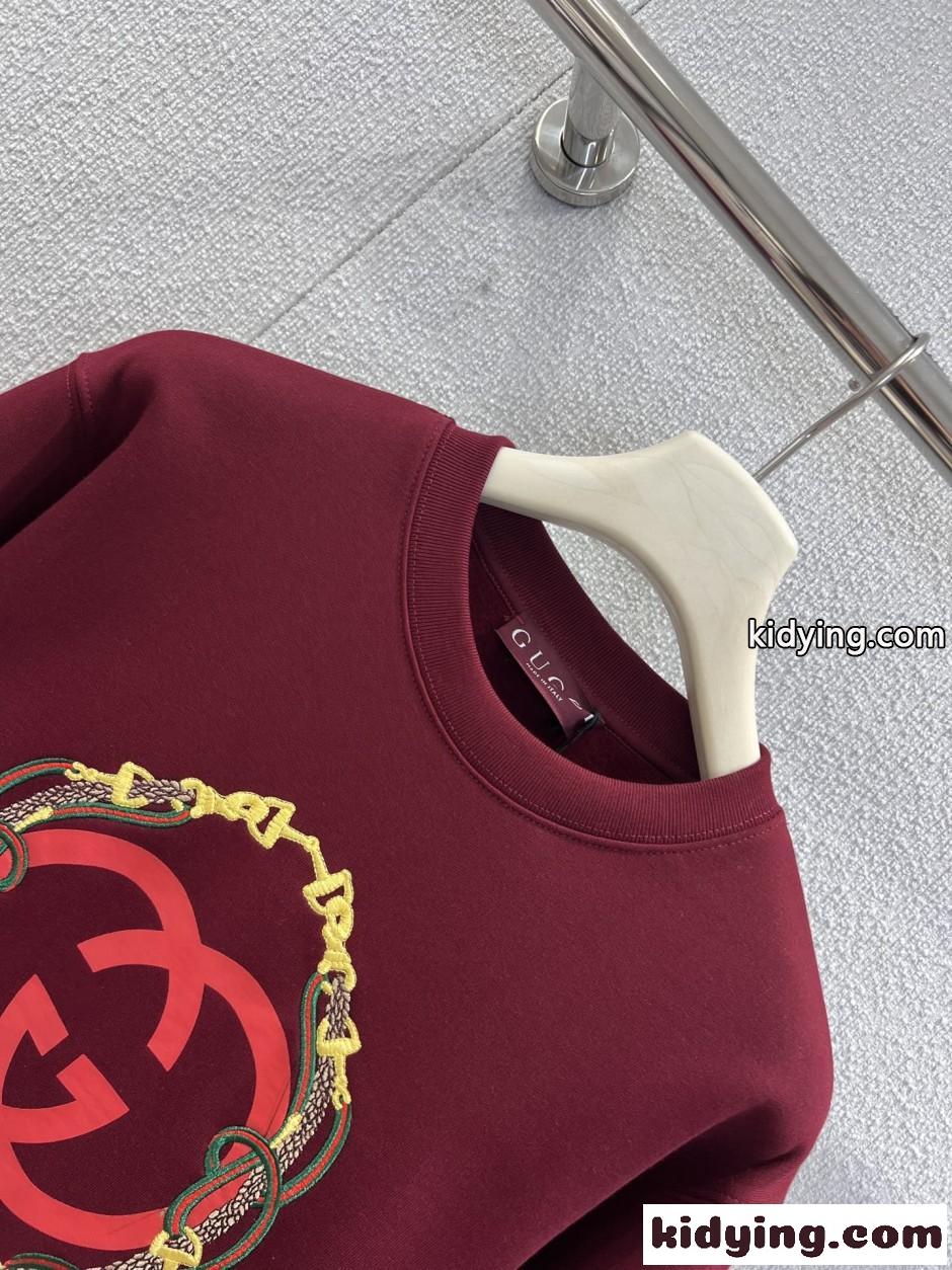 プリント コットンフリース スウェットシャツ グッチ Tシャツ 偽物 ボルドー-2