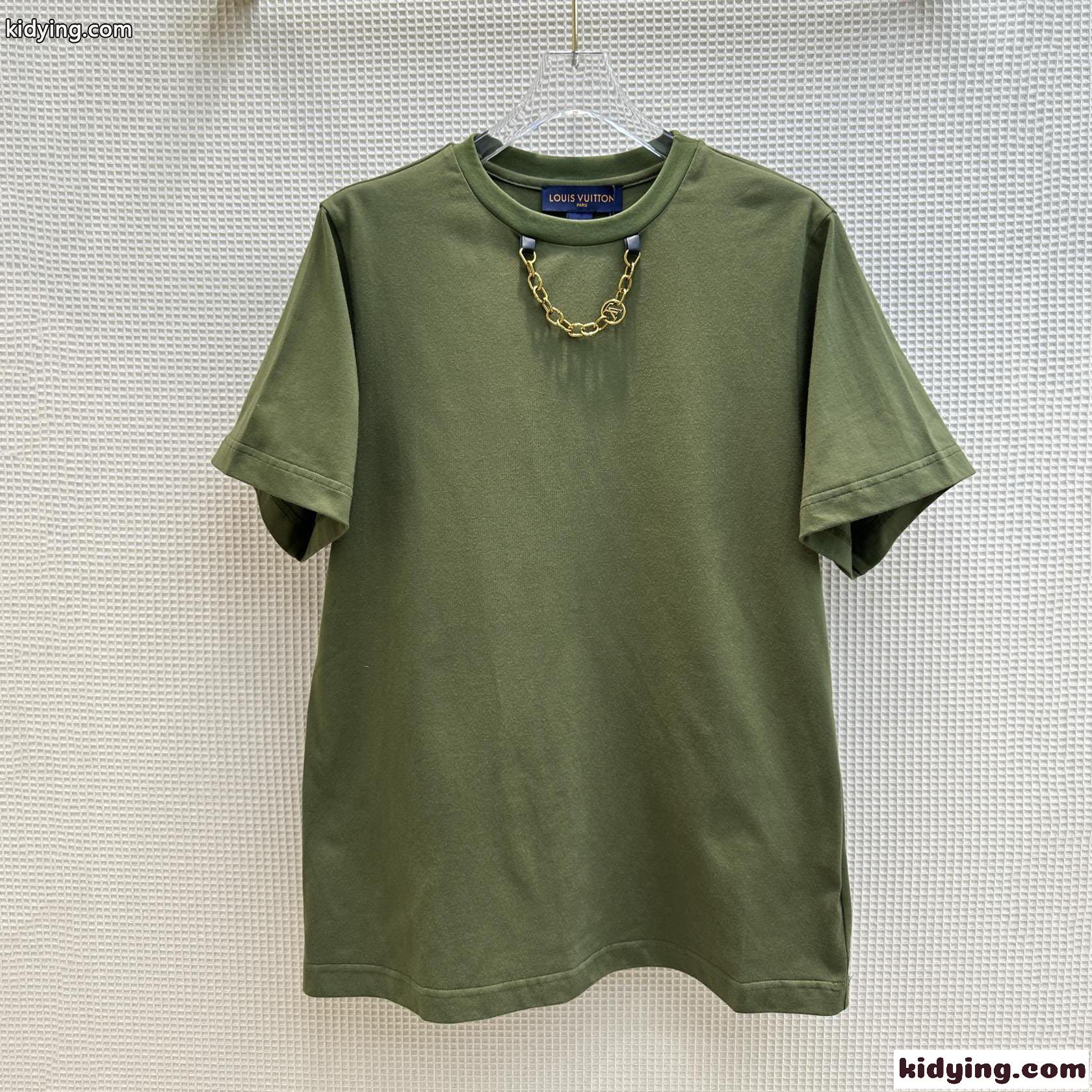 シンプル カジュアル 無地 クルーネック ルイ・ヴィトン Tシャツ コピー コットン 半袖-2