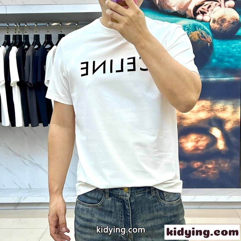 シンプル 着回し ロゴプリント クルーネック セリーヌ Tシャツ コピー 半袖Tシャツ ホワイト-1
