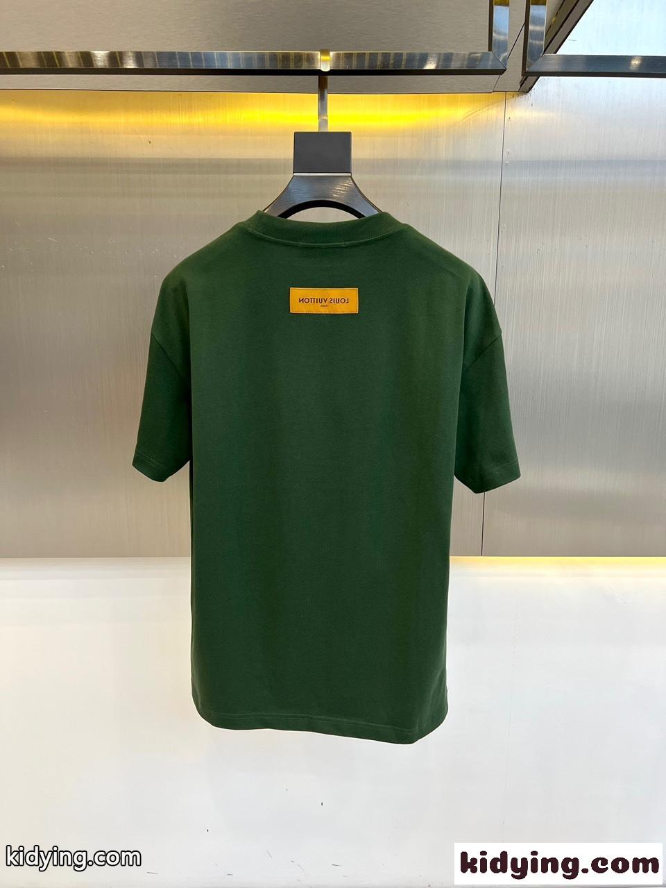 カジュアル プリント クルーネック ルイ・ヴィトン 半袖Tシャツ コピー グリーン-3