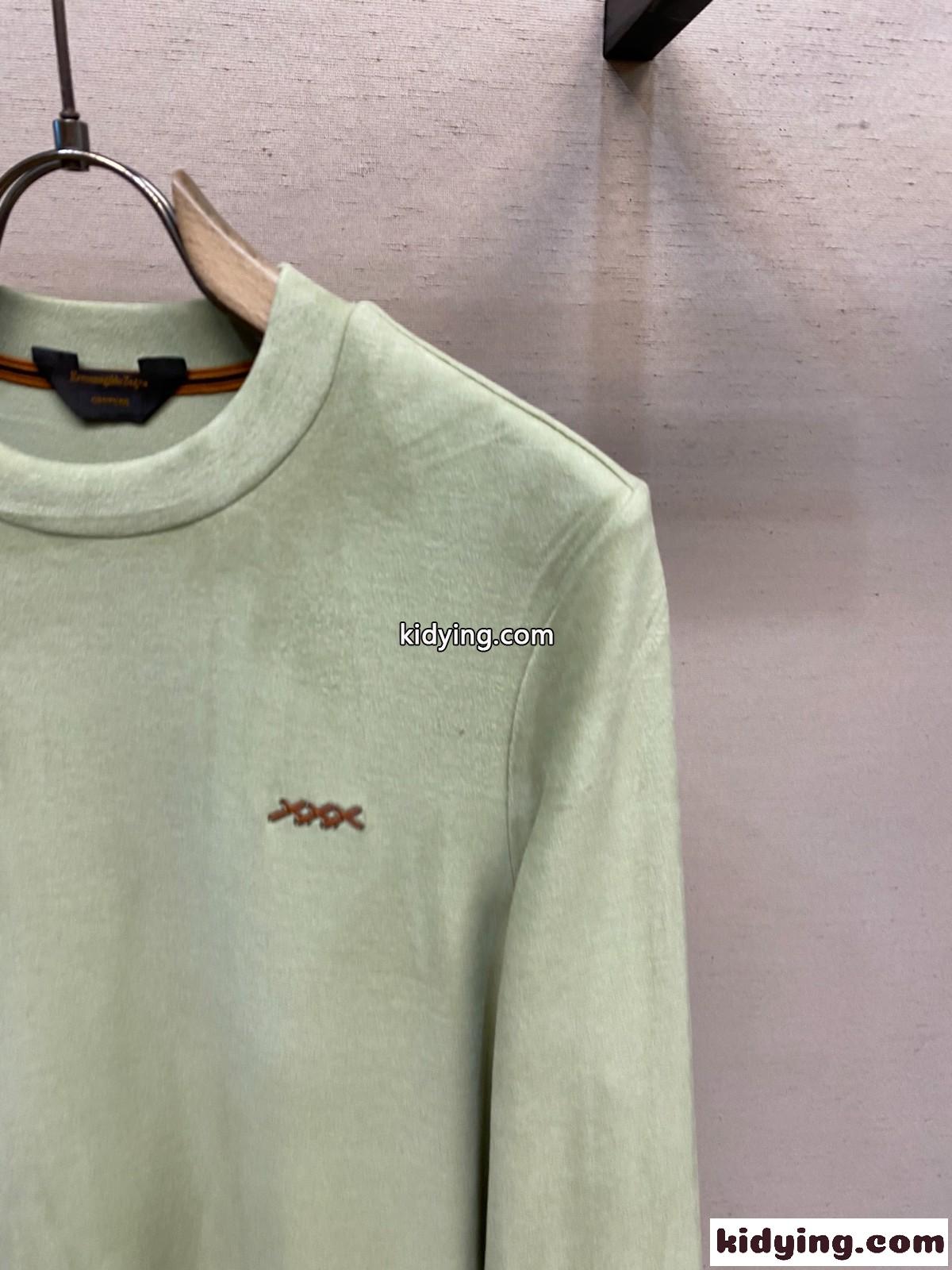 シンプル 上品 ロゴ 長袖Tシャツ エルメネジルド・ゼニア Tシャツ 偽物 グリーン-0