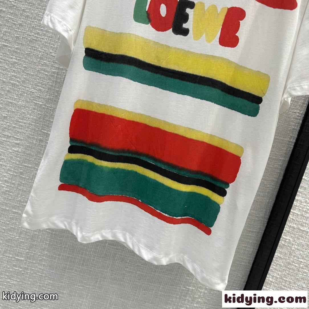 人気 ユニセックス ロゴ ストライプ プリント ロエベ Tシャツ コピー コットン-1