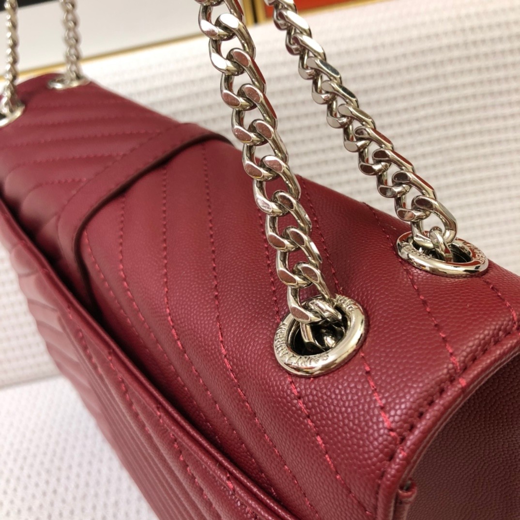 シルバー金具 定番 人気 ショルダーバッグ イヴ・サンローラン バッグ コピー ワイン-0