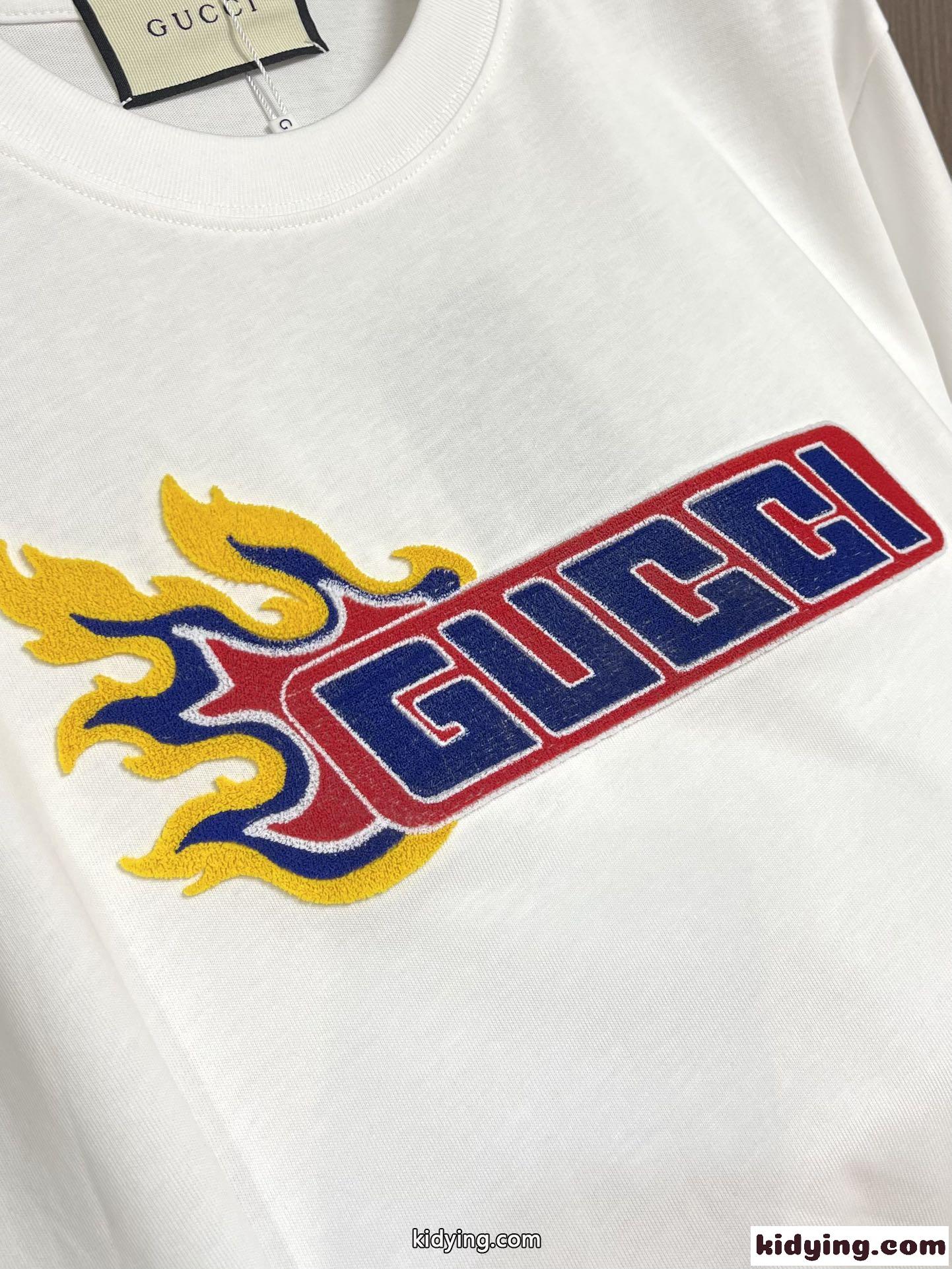 シルケット コットン ロゴ入り 半袖Tシャツ グッチ Tシャツ コピー ホワイト-2