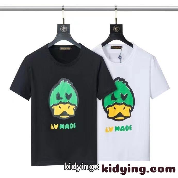 大人気 プリント クルーネック 半袖 トップス おしゃれ ルイ・ヴィトン Tシャツ コピー 定番 ホワイト ブラック-0