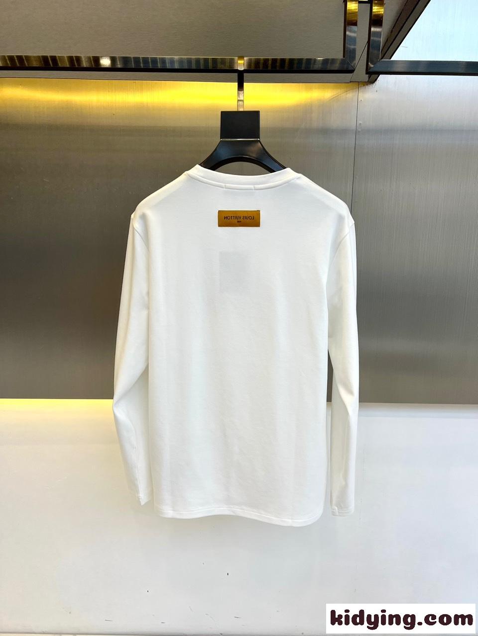 シンプル カジュアル 刺繍入り 長袖Tシャツ ルイ・ヴィトン Tシャツ コピー ホワイト-4