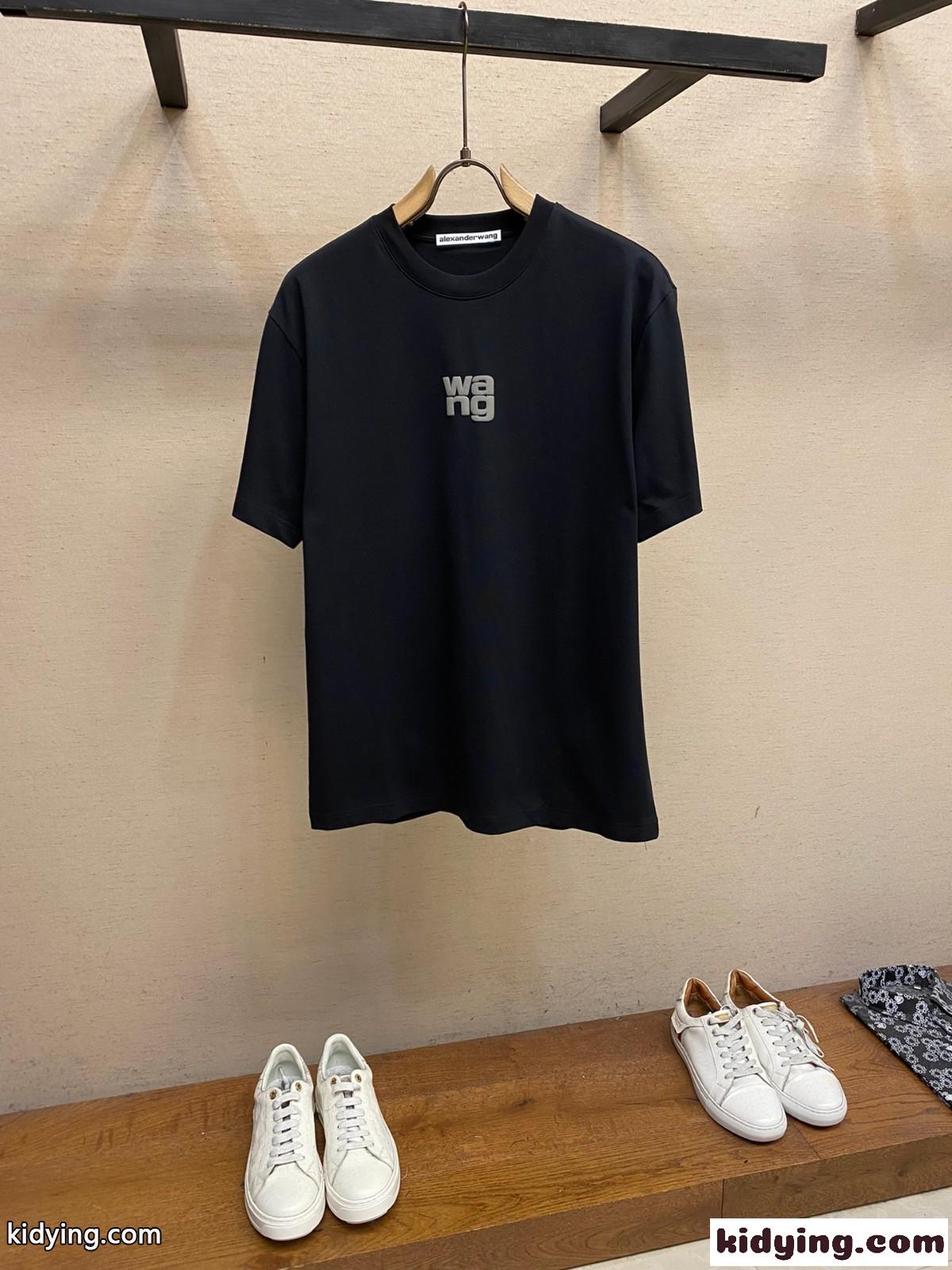 シンプル アレキサンダーワング Tシャツ コピー ロゴ入り クルーネック 半袖Tシャツ ブラック-1