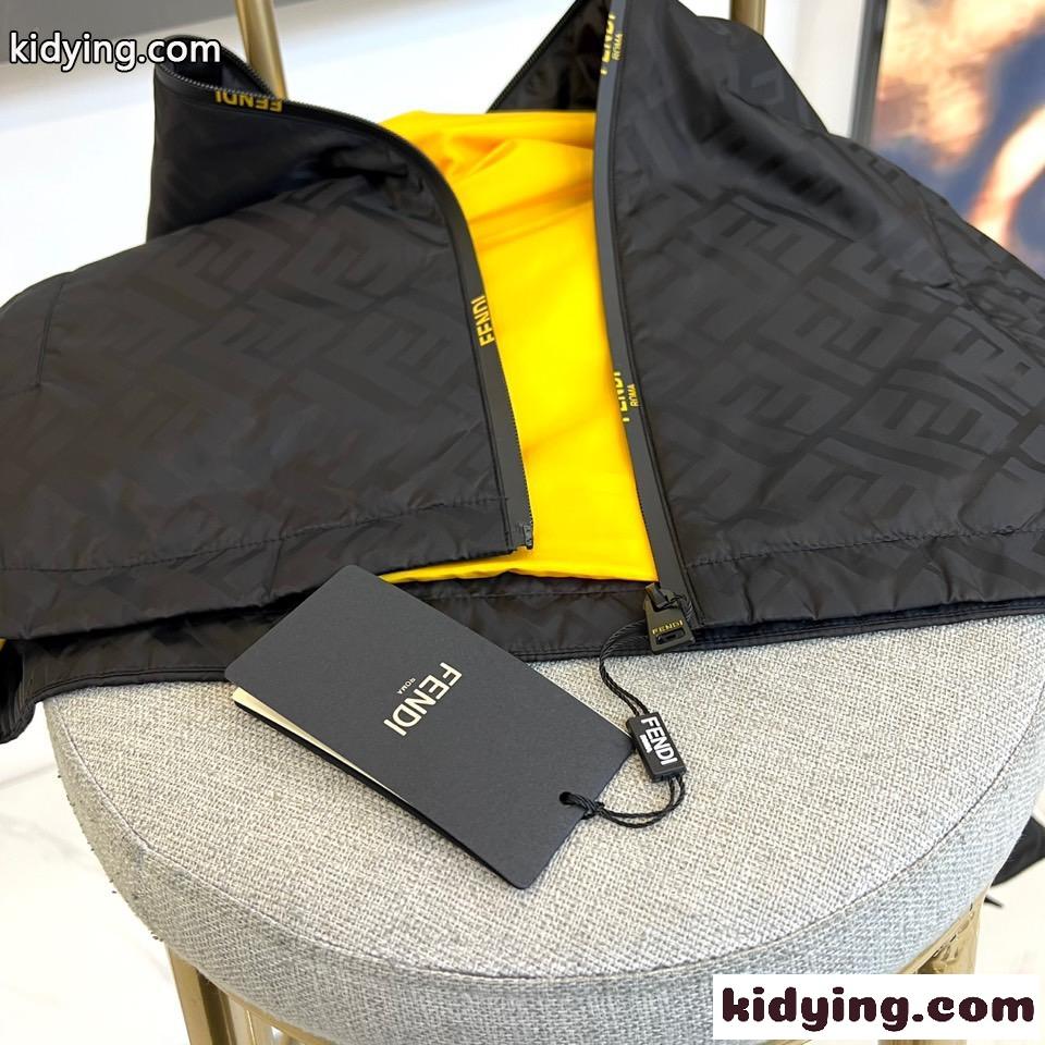 FFロゴ総柄 フード付きジャケット フェンディ ジャケット 偽物 ブルゾン ブラック-4
