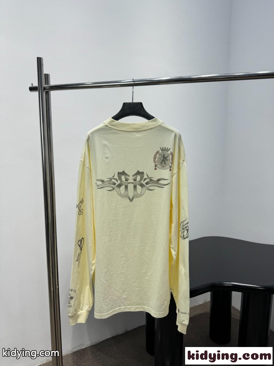ユニセックス オーバーサイズ 長袖Tシャツ バレンシアガ Tシャツ 偽物 イエロー-2