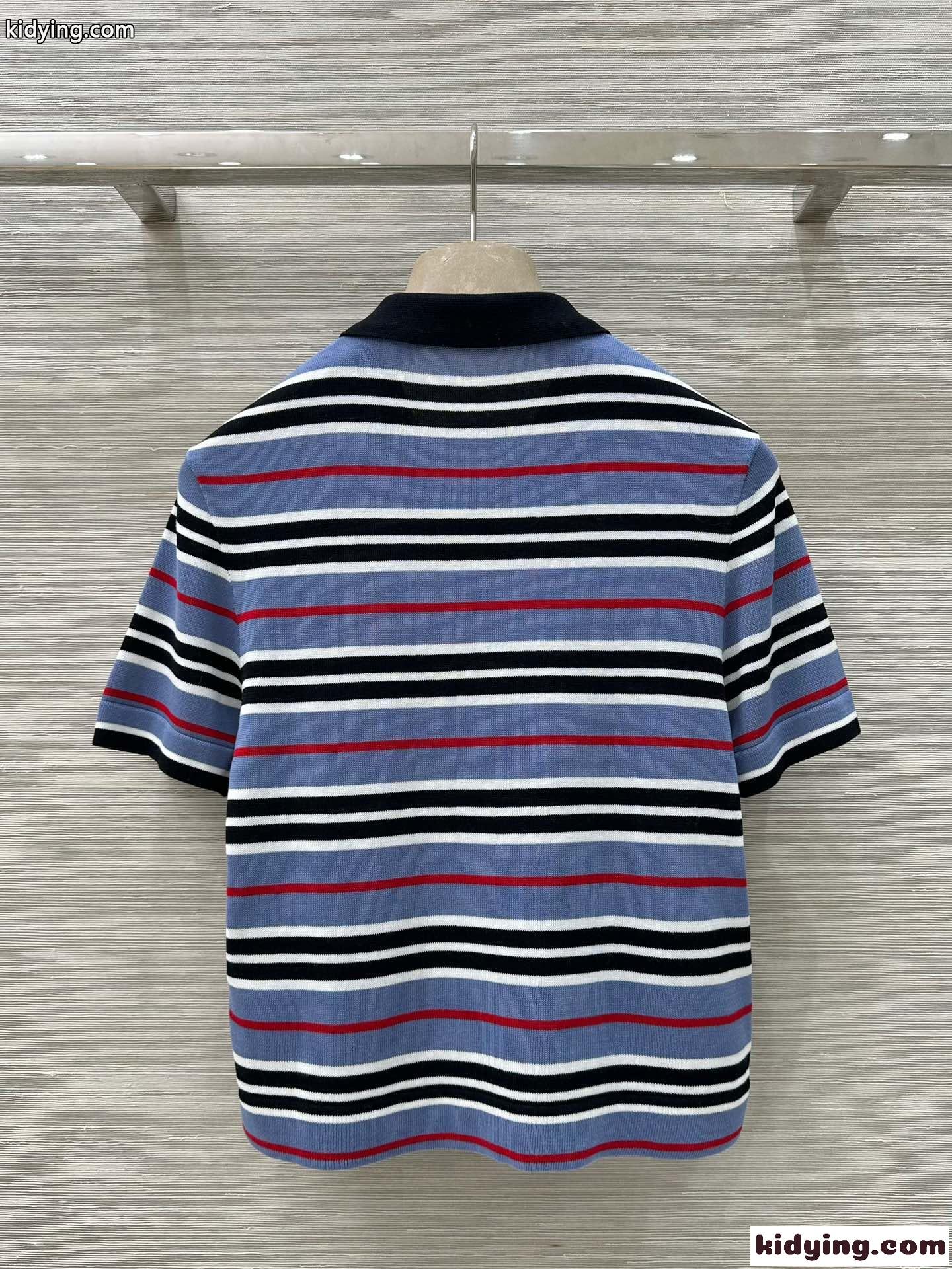 コットン クロップドポロシャツ セリーヌ Tシャツ コピー 半袖 ストライプ-4