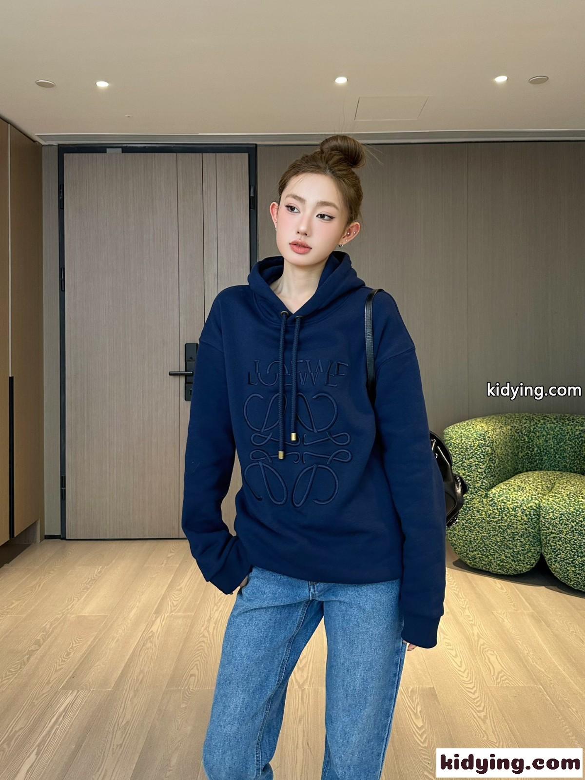 ユニセックス リラックスフィット フーディー ロエベ パーカー コピー ネイビー-4