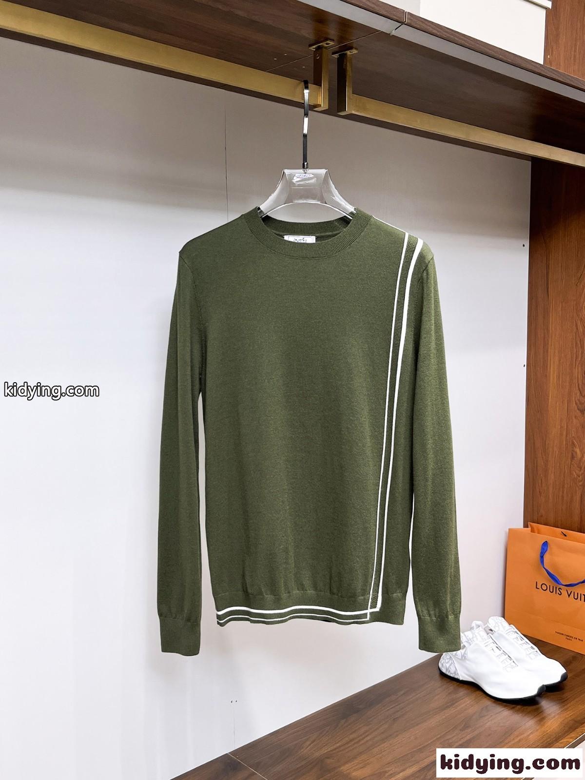 シンプル お洒落 グラフィックライン ニット エルメス セーター コピー グリーン-1