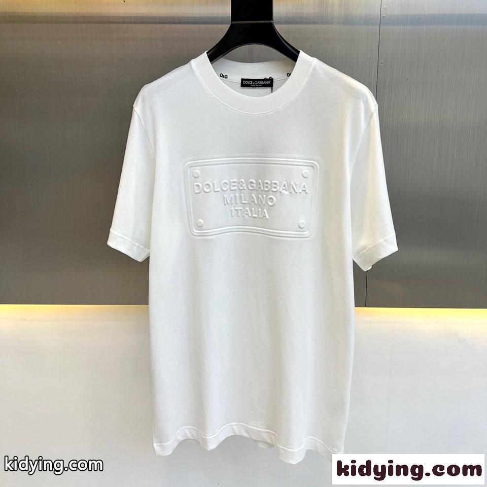 エンボスロゴ カジュアル 合わせやすい ドルチェ&ガッバーナ Tシャツ コピー ホワイト-0