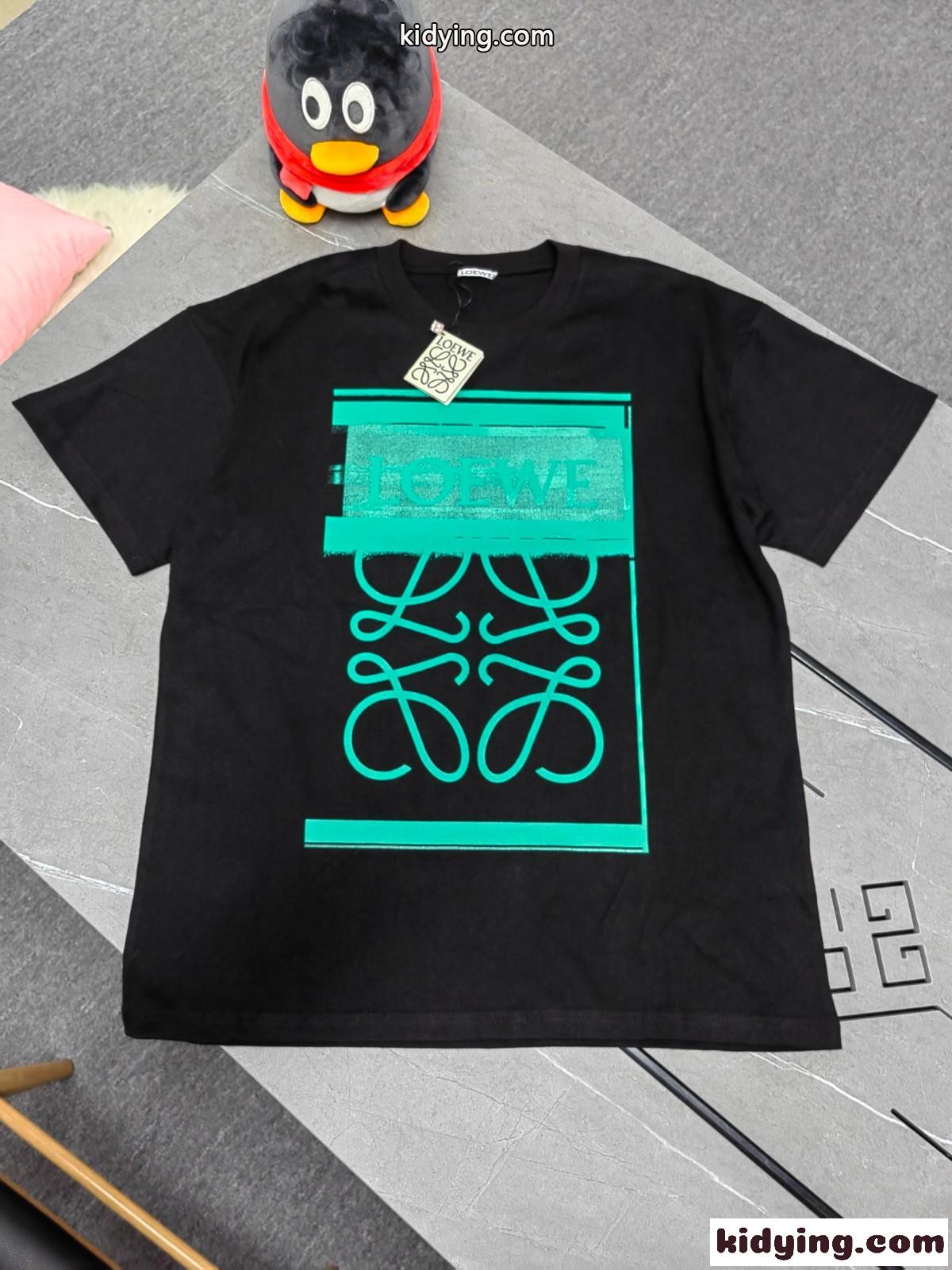 おしゃれ 人気 コットン ロゴ プリント ロエベ tシャツ コピー 半袖 クルーネック 半袖 コットン トップス-0